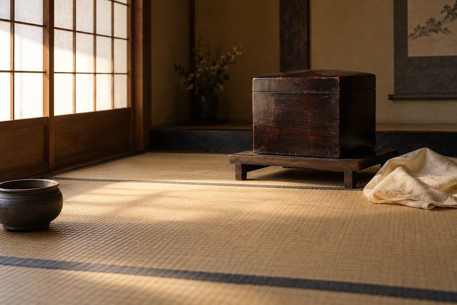 主君の遺品を納める箱を題材にした想像図。実物の収納箱の再現ではない（AI生成イメージ）