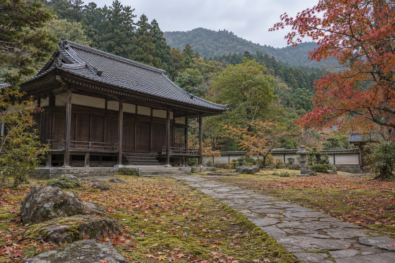 主君と家臣を供養する寺の想像風景。円清寺の現状の再現ではない（AI生成イメージ）