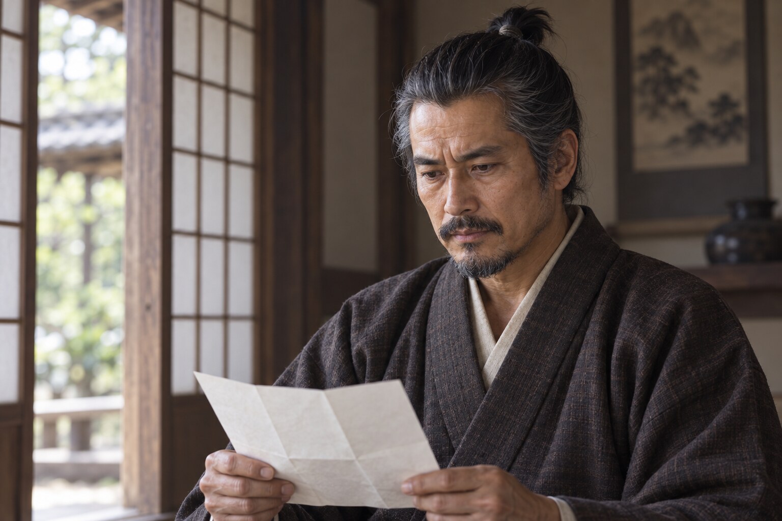 書状を読む晩年の元綱の想像図(AI生成イメージ)