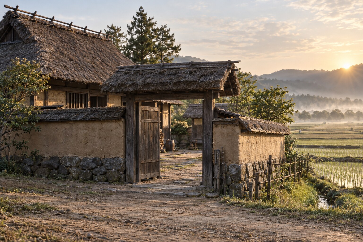 尾張の武家屋敷を思わせる風景の想像図。慶次の生家を特定した復元ではない（AI生成イメージ）