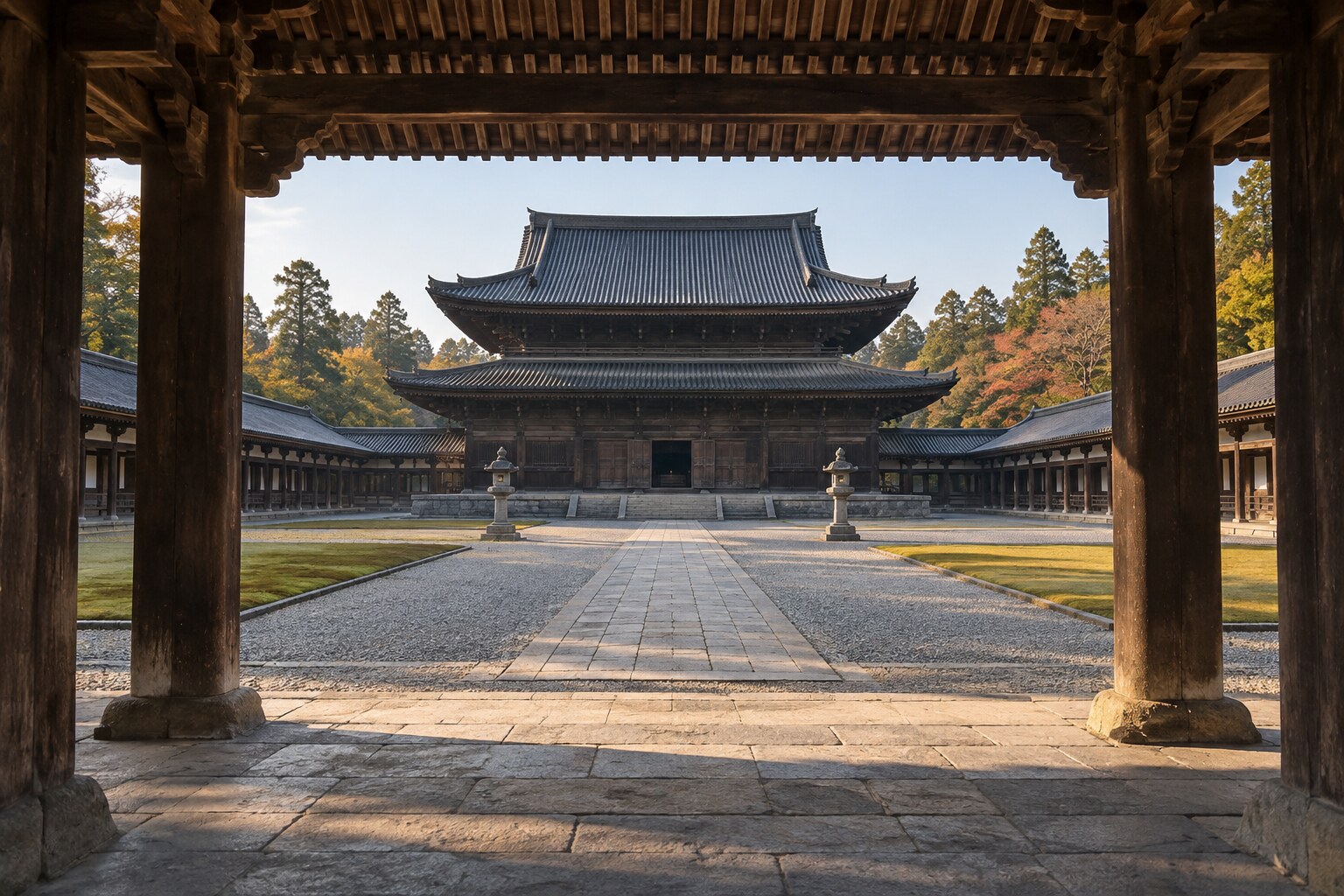 後世の瑞龍寺を題材にした創作寺院景観。現地写真・建築復元ではない(AI生成イメージ)
