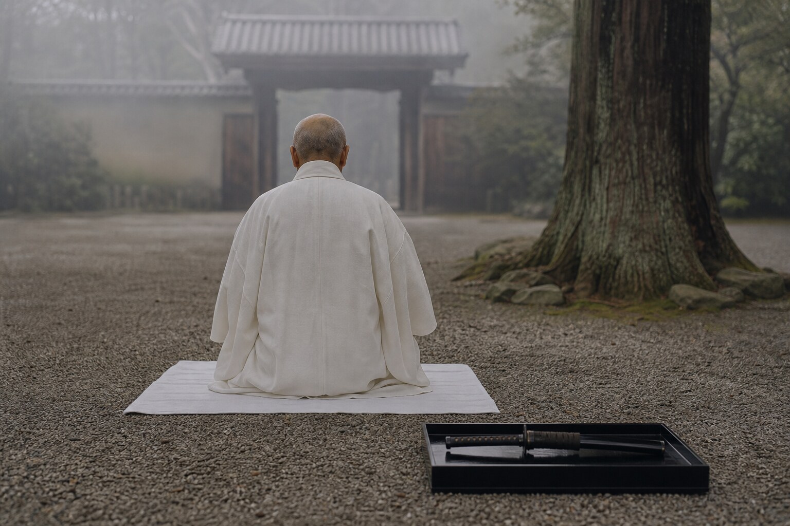 伏見六漢寺の杉木立に消える長康の影(AI生成イメージ)