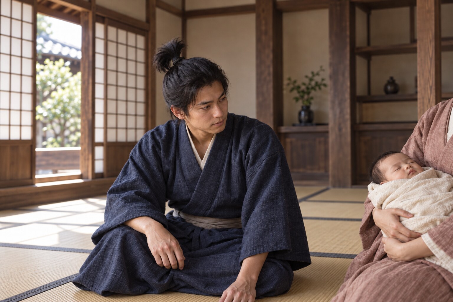 子の成長を願う忠吉の想像場面。御守筒の実物復元ではない（AI生成）（AI生成イメージ）