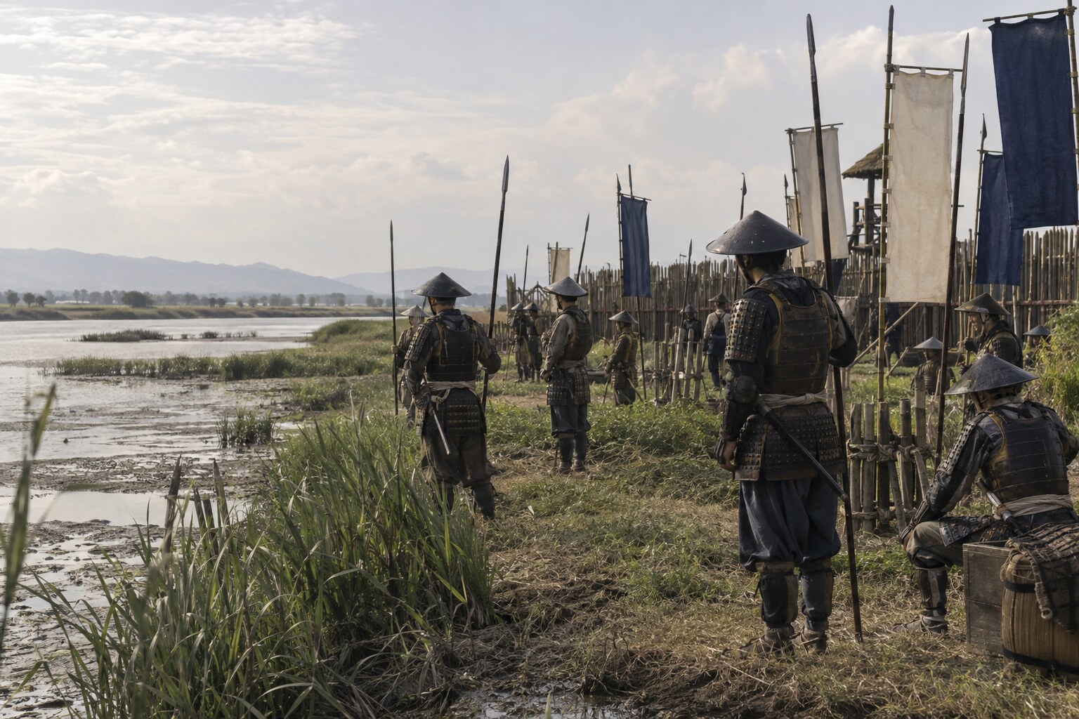 江口の戦いを題材とする三好勢の軍陣イメージ(AI生成イメージ)