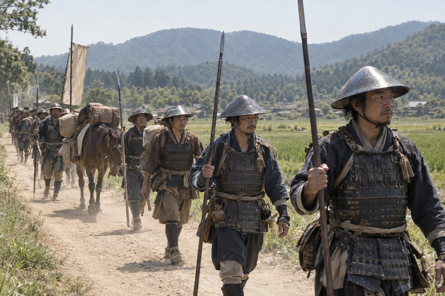 教興寺の戦いを題材とする救援軍の進軍イメージ(AI生成イメージ)