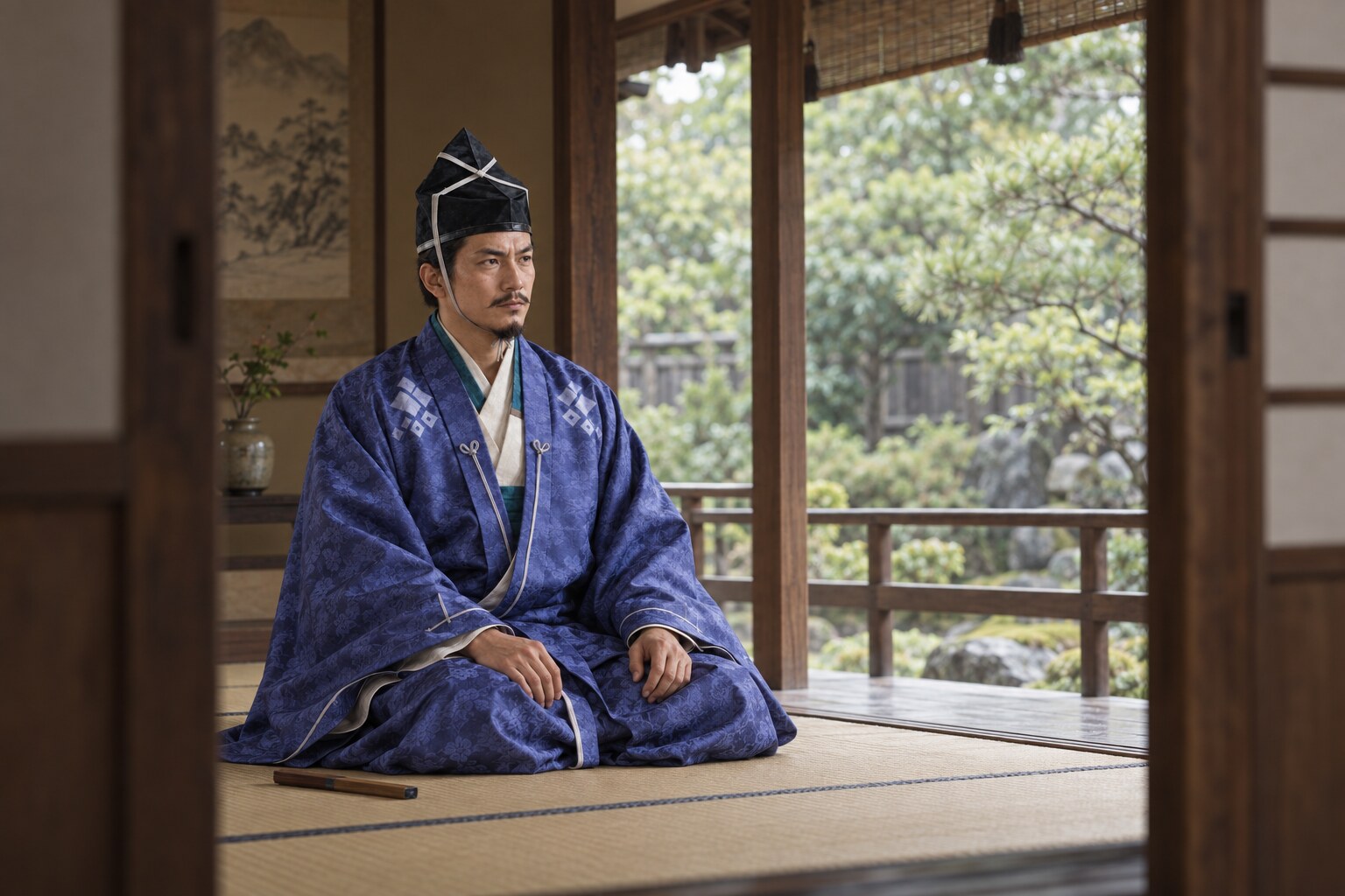 晩年の長慶が過ごした飯盛城の静かな室内イメージ(AI生成イメージ)
