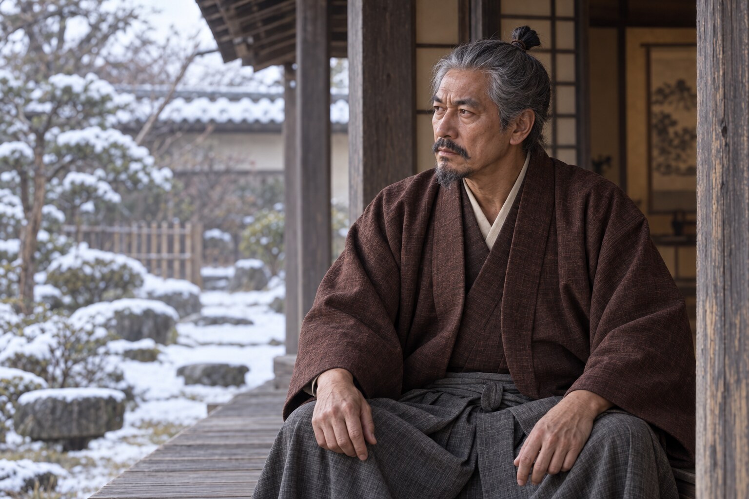 山形の庭を望む晩年の義光の想像場面(AI生成イメージ)