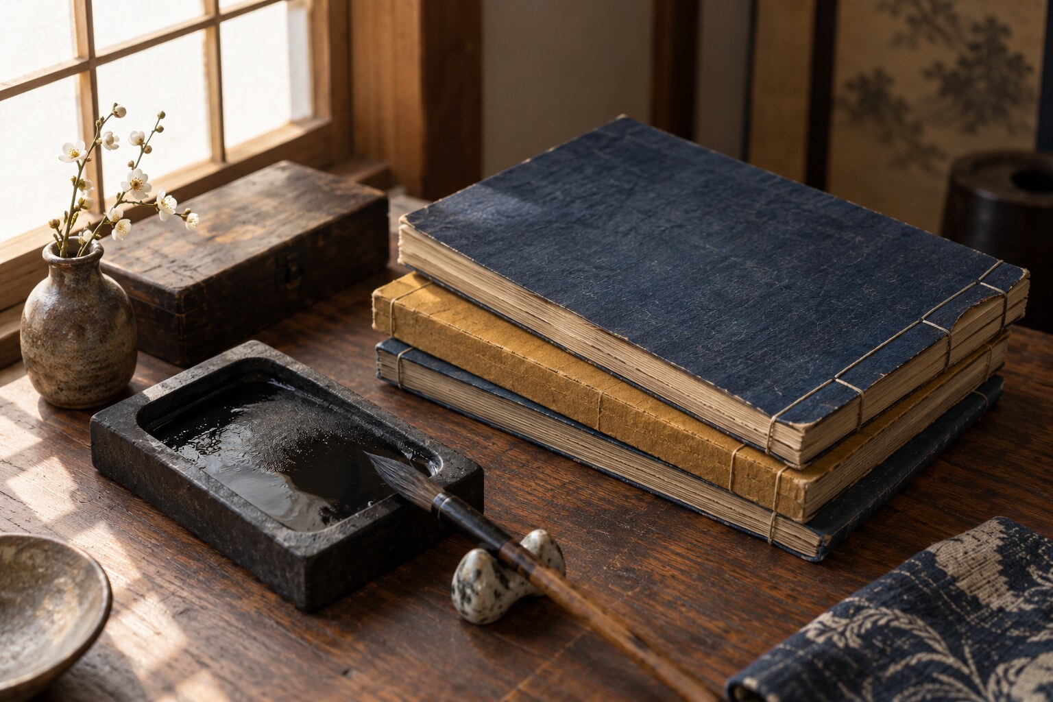 江戸時代の書物と語りの場を思い描いた風景（AI生成イメージ）（AI生成イメージ）