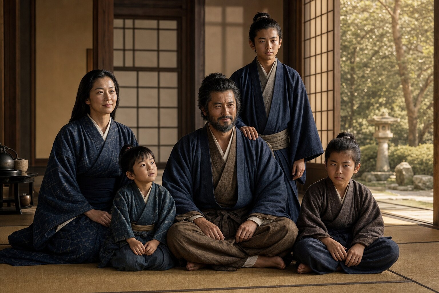 妙向尼と六人の息子を遺した森家の家庭像（AI生成イメージ）