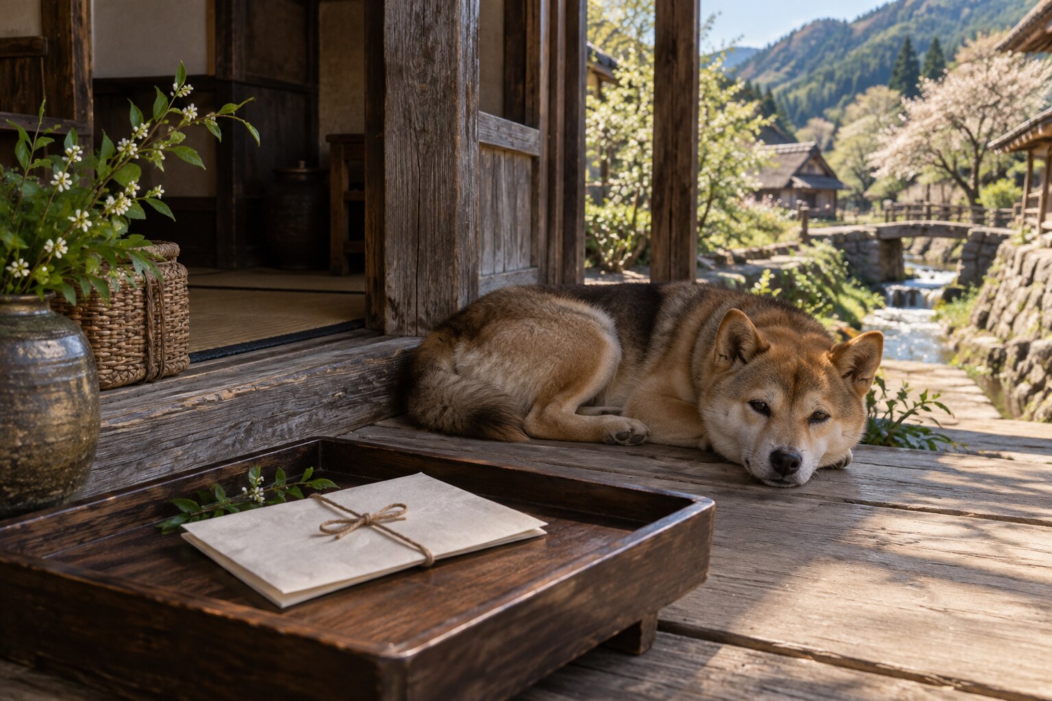 犬の贈り物と書状を題材にした想像図（AI生成イメージ）