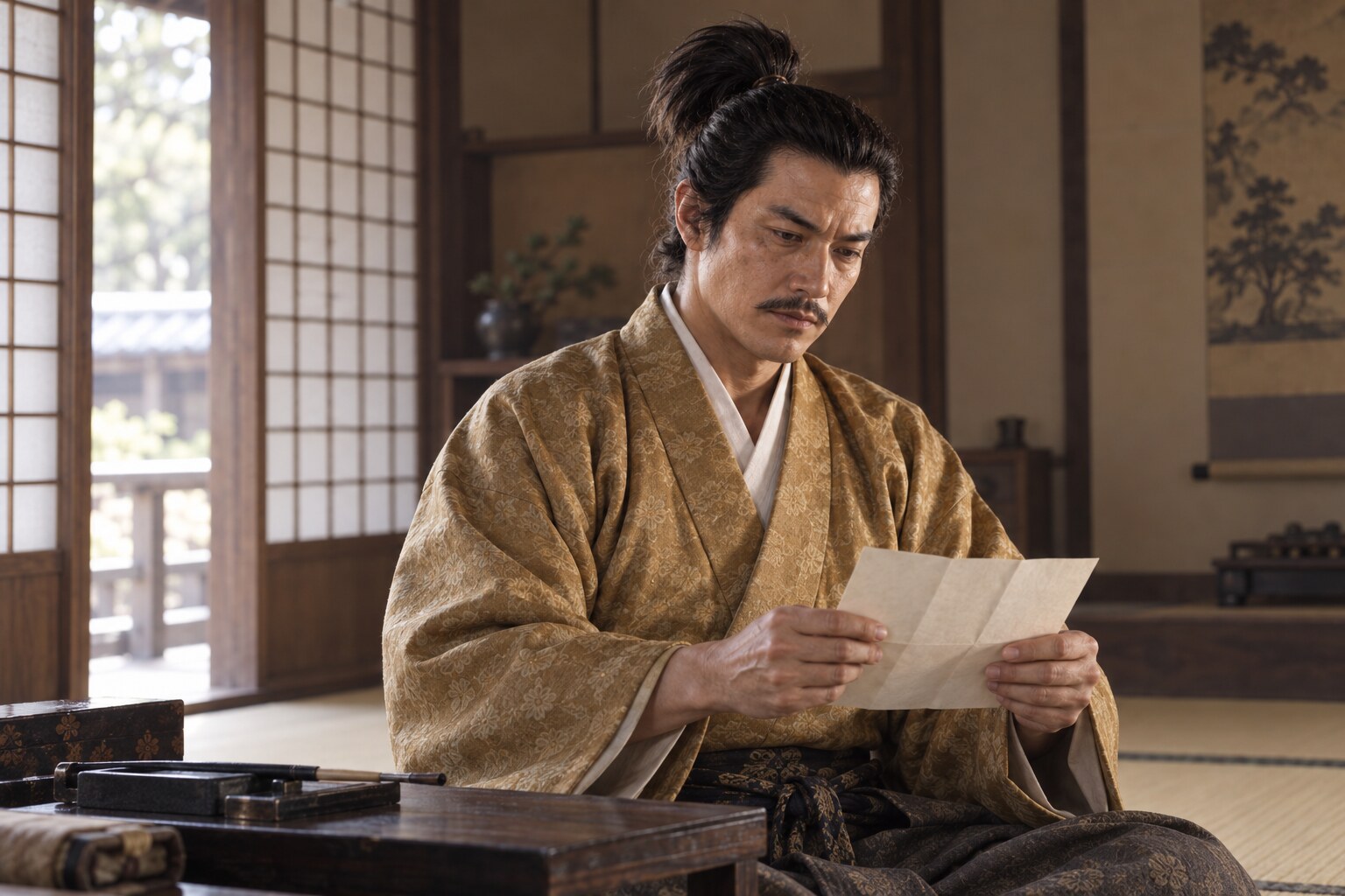 秀吉との交信を題材にした直茂の想像図(AI生成)(AI生成イメージ)