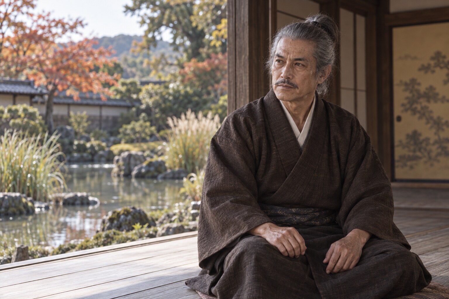 多布施の隠居所で晩年を過ごす直茂の想像図(AI生成)(AI生成イメージ)