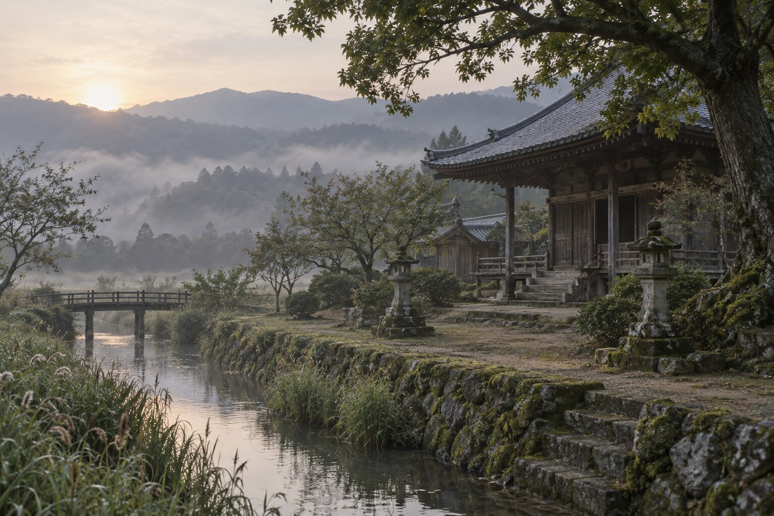多布施の寺院と城下北辺を題材にした情景想像図(AI生成)(AI生成イメージ)