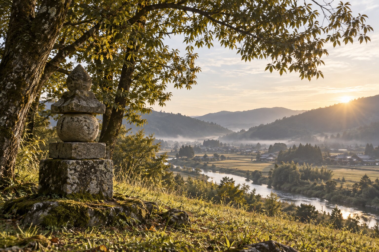 設楽原の供養をイメージした無人の風景。実際の天王山の写真ではない。（AI生成イメージ）