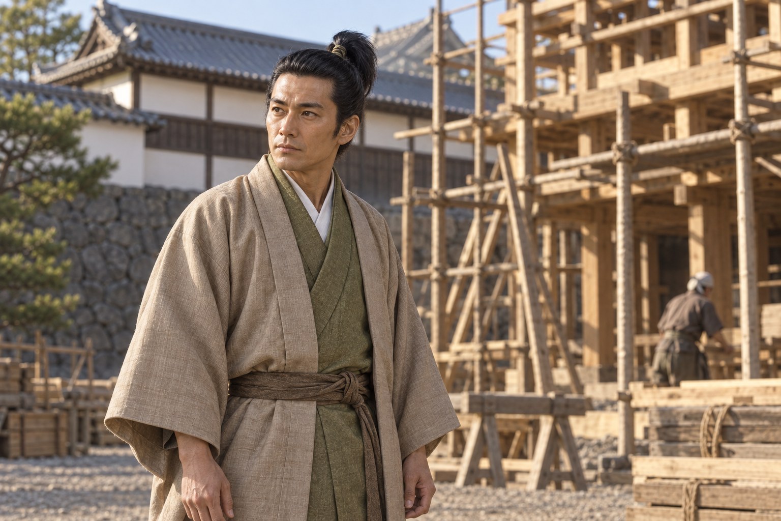 駿府での城の整備を題材にした一氏の想像場面（AI生成イメージ）