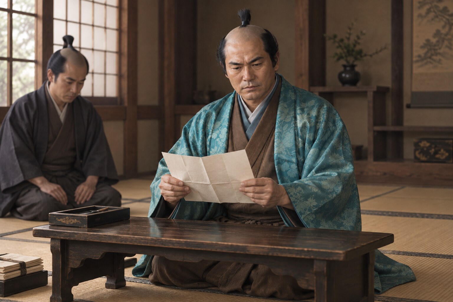 諸国からの書状を読む正家の想像図(AI生成)(AI生成イメージ)