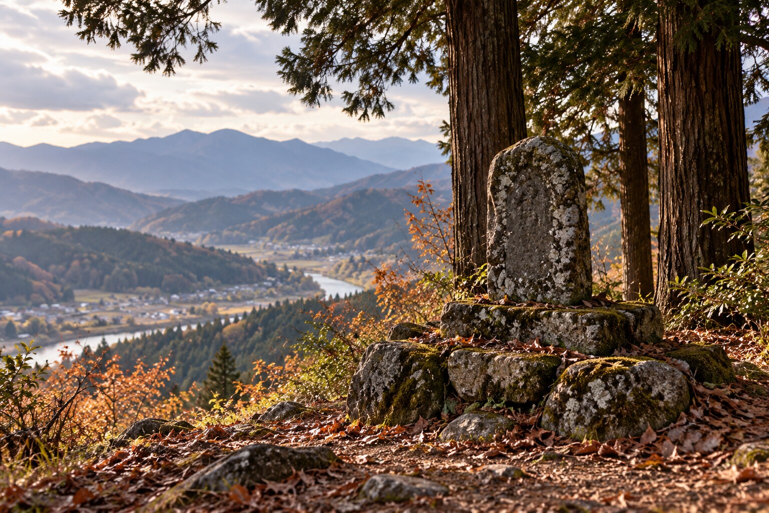 五郎山の供養を題材にした想像の風景。実在の墓・碑の再現ではない（AI生成）（AI生成イメージ）