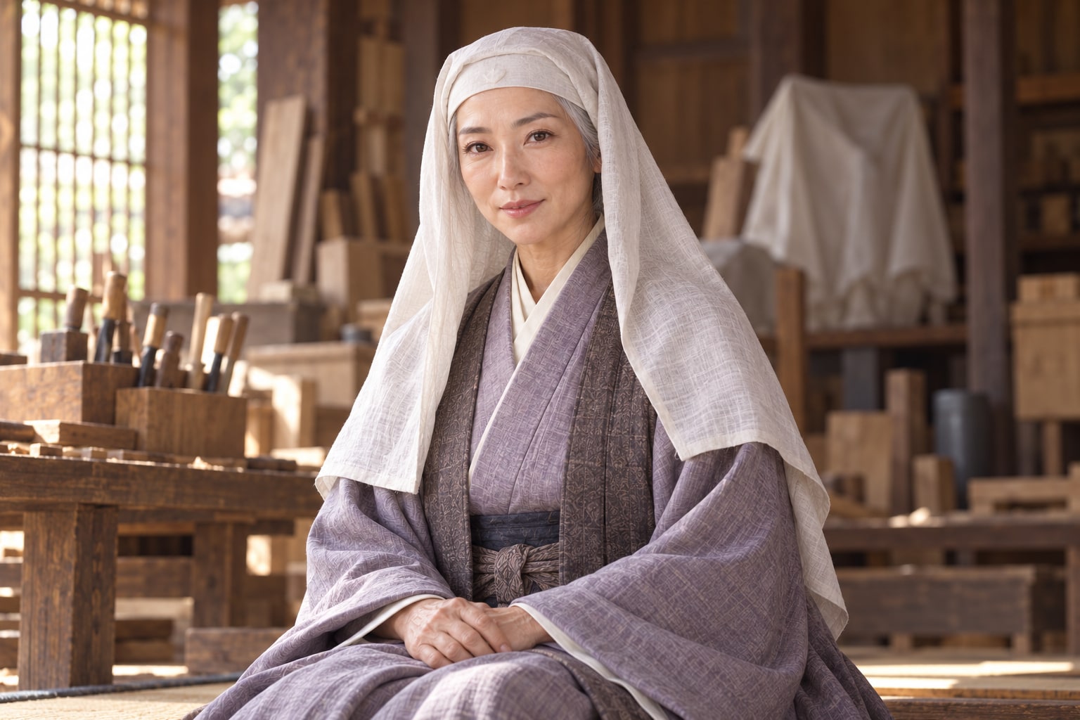 肖像制作を題材にした日秀尼の想像図。現存木像や制作現場の復元ではない(AI生成イメージ)
