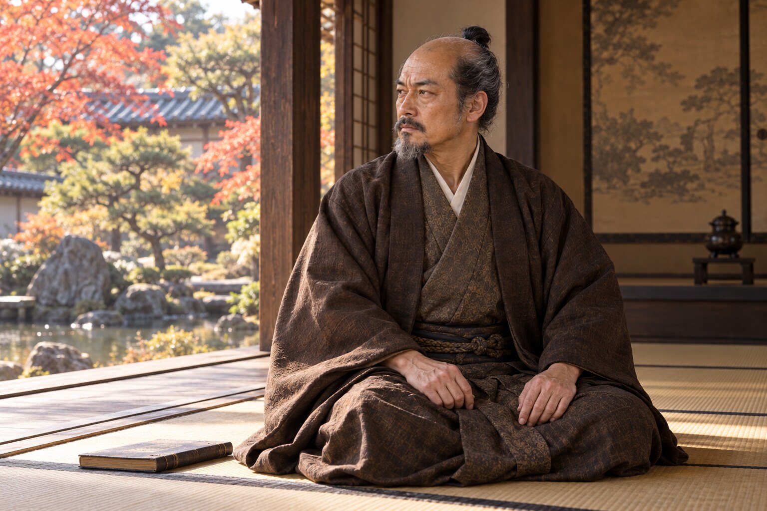 晩年の長重が庭へ目を向ける創作情景（AI生成イメージ）