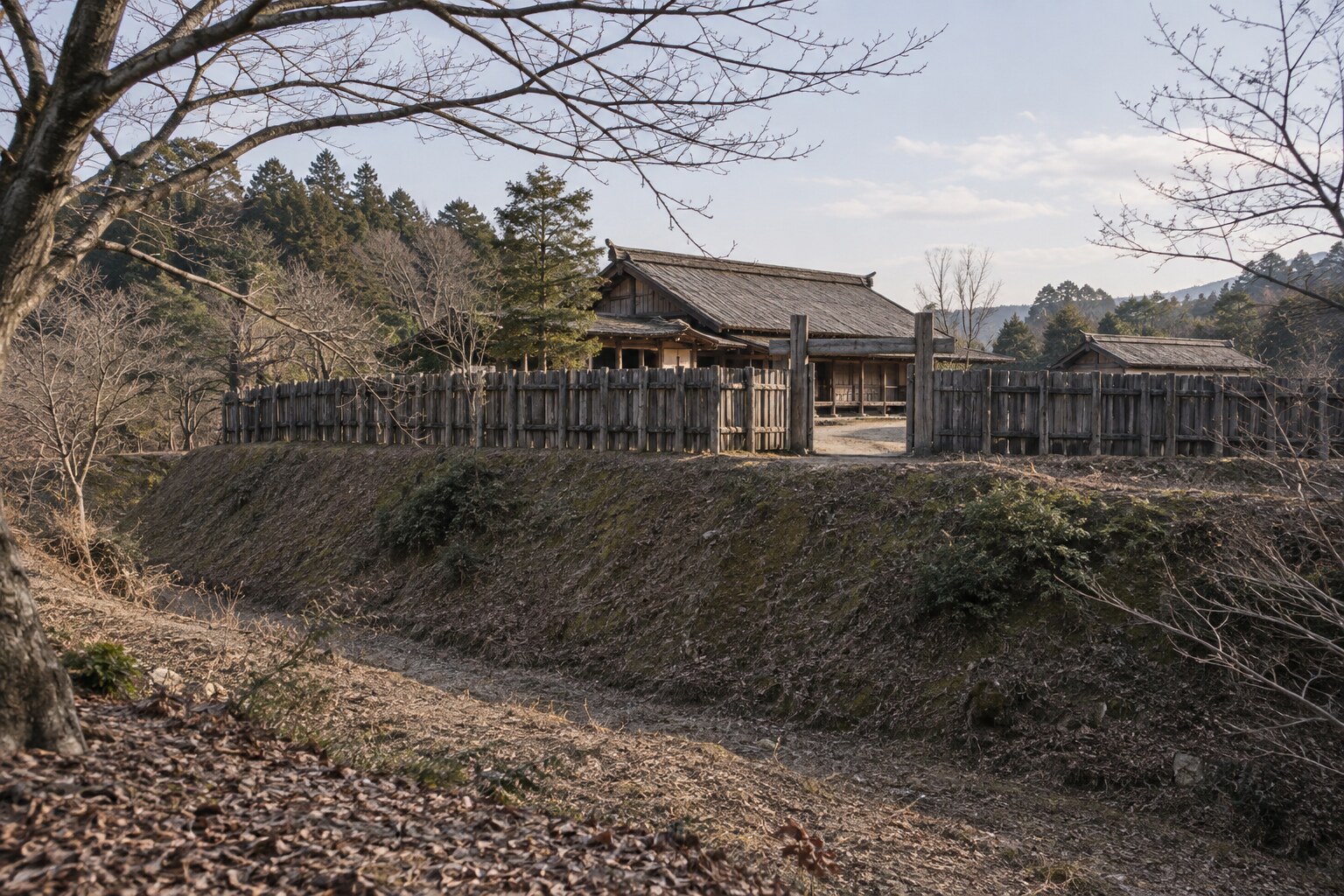晩年の居城を題材にした無人の情景。末森城の正確な復元ではない（AI生成）（AI生成イメージ）