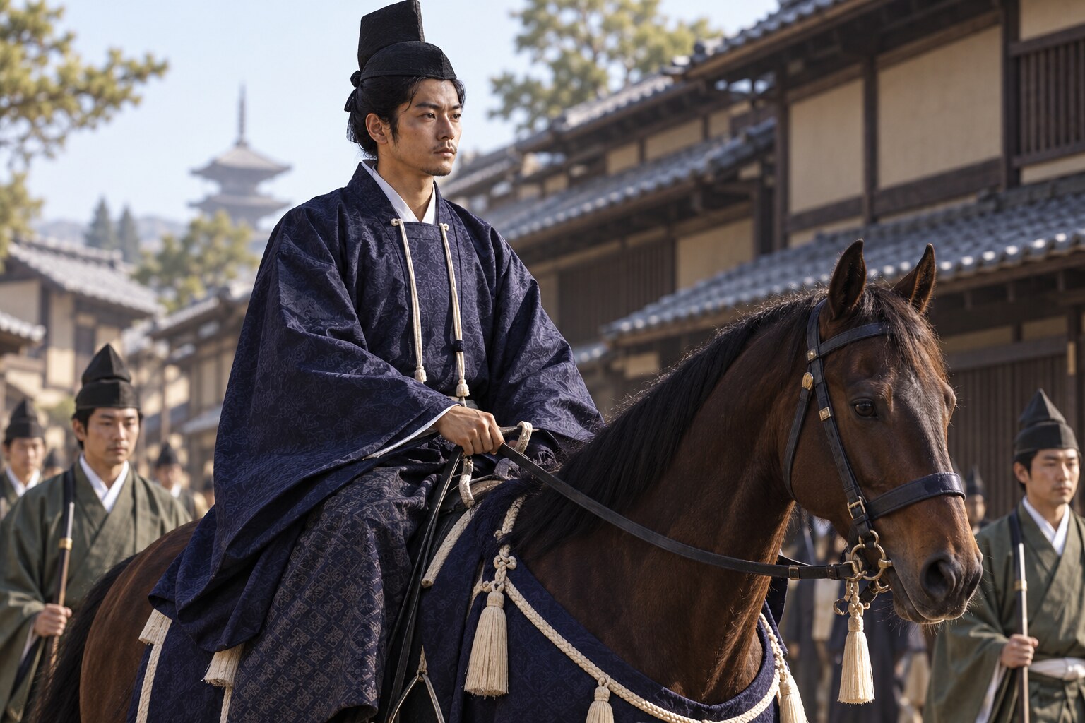 京都の馬揃えに参加する信忠の想像図(AI生成イメージ)
