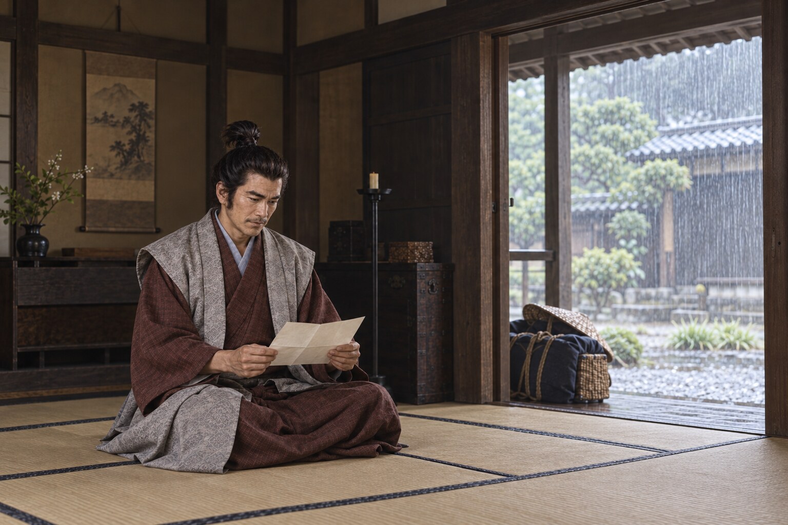 政変期の武将の想像図（特定の書状の再現ではない）（AI生成イメージ）