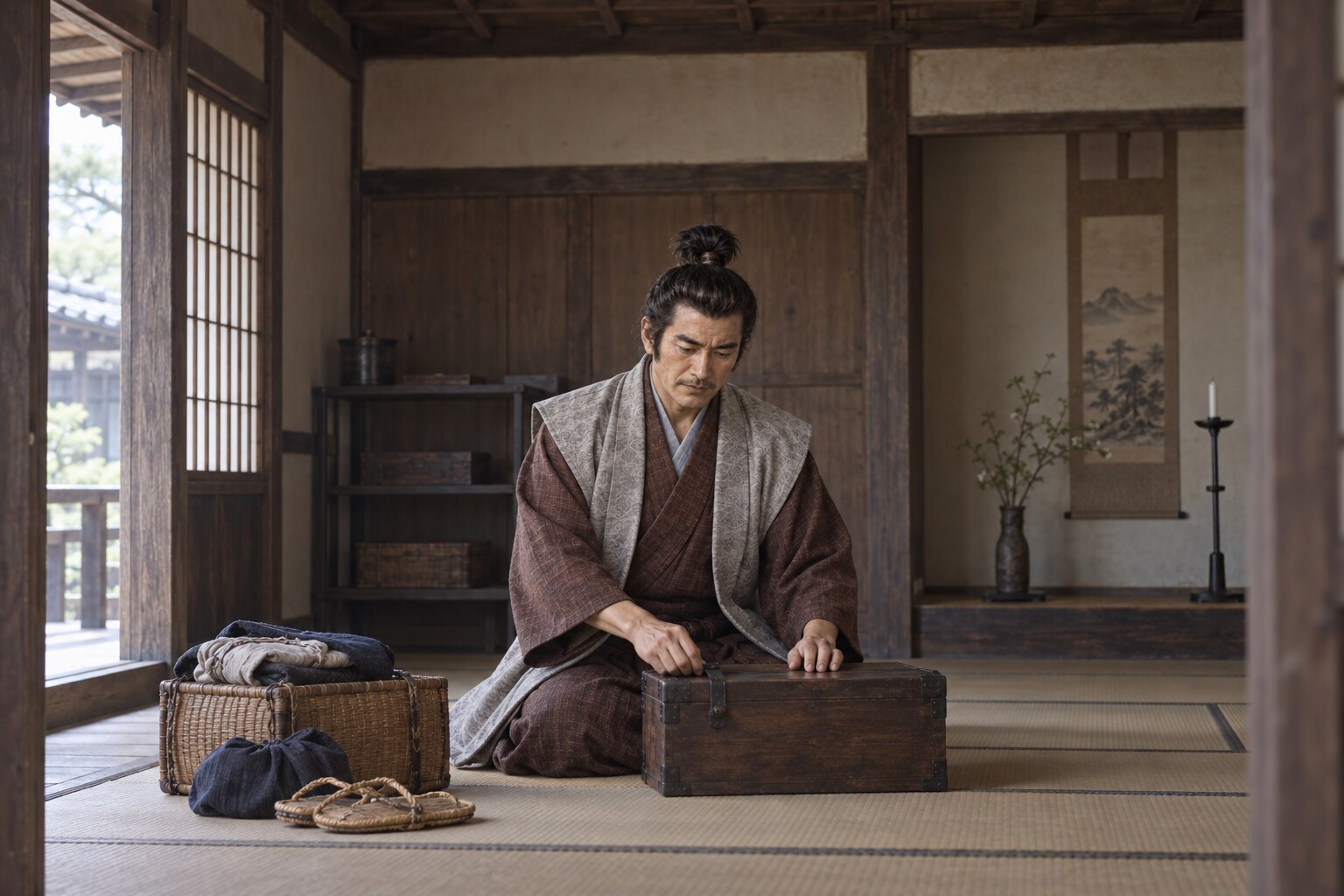 出陣前の武将をイメージした想像図（AI生成イメージ）