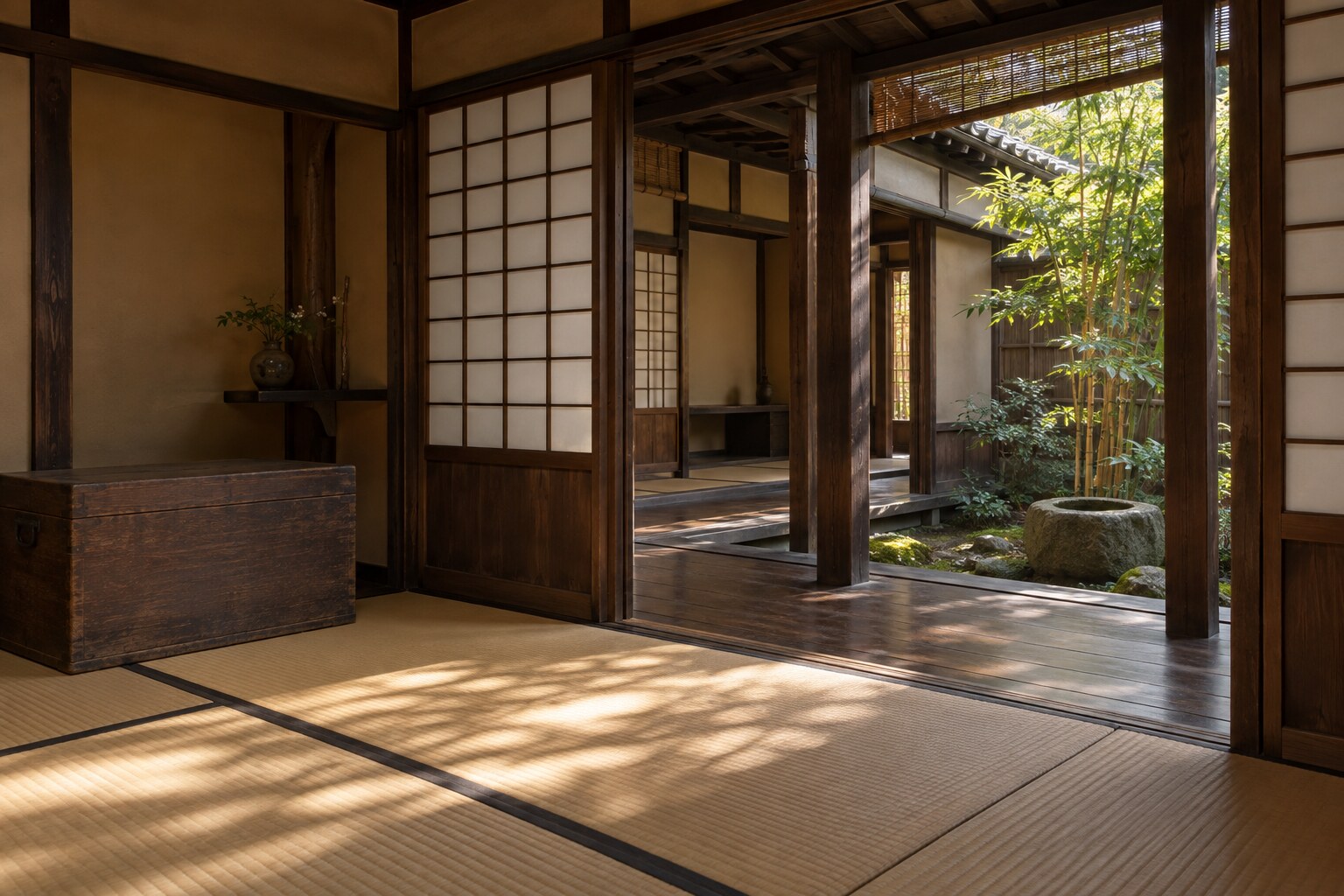 京都の町家の想像図（二條陣屋の建物を再現したものではない）（AI生成イメージ）