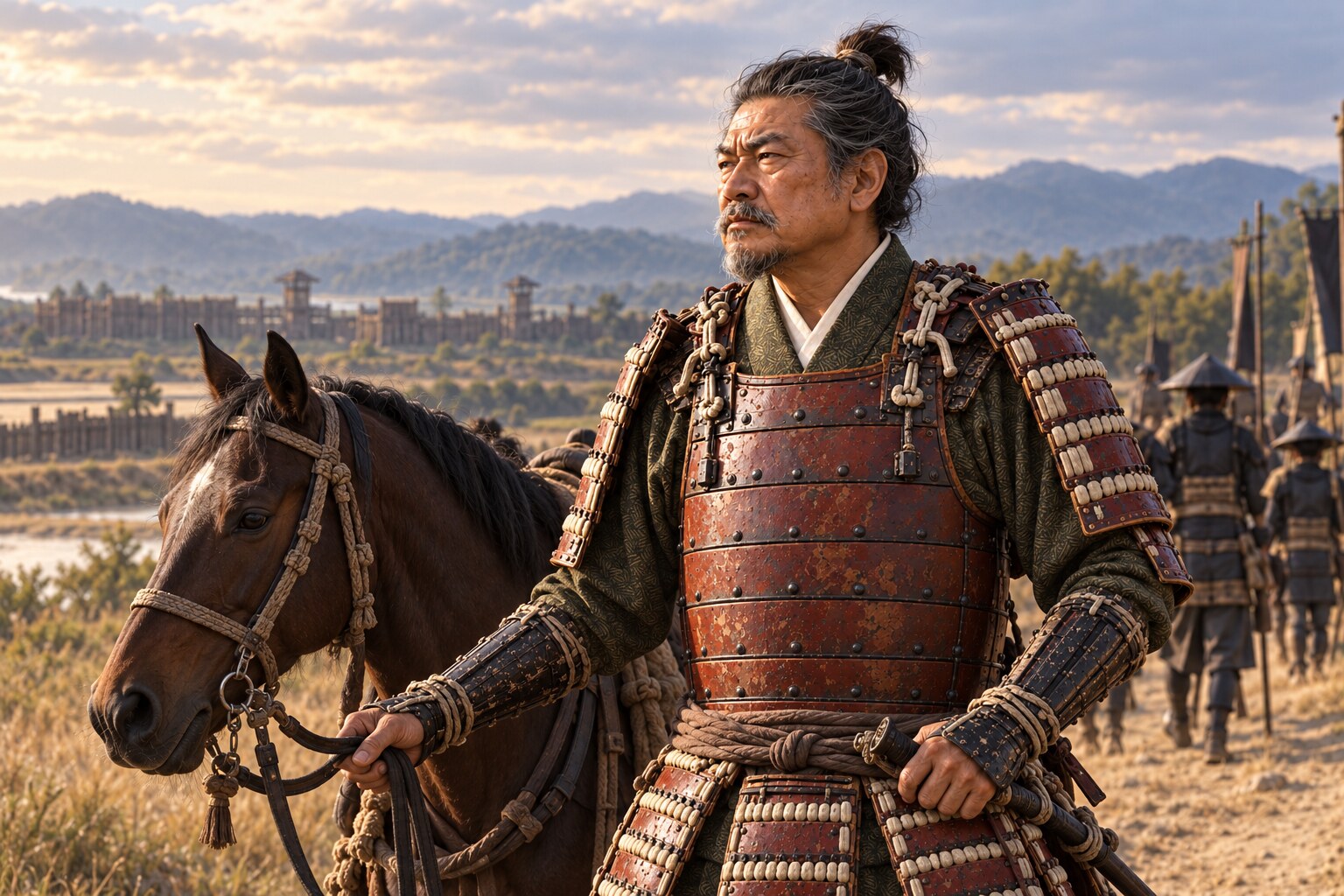 三河の道で馬を引く元信の想像図（AI生成イメージ）