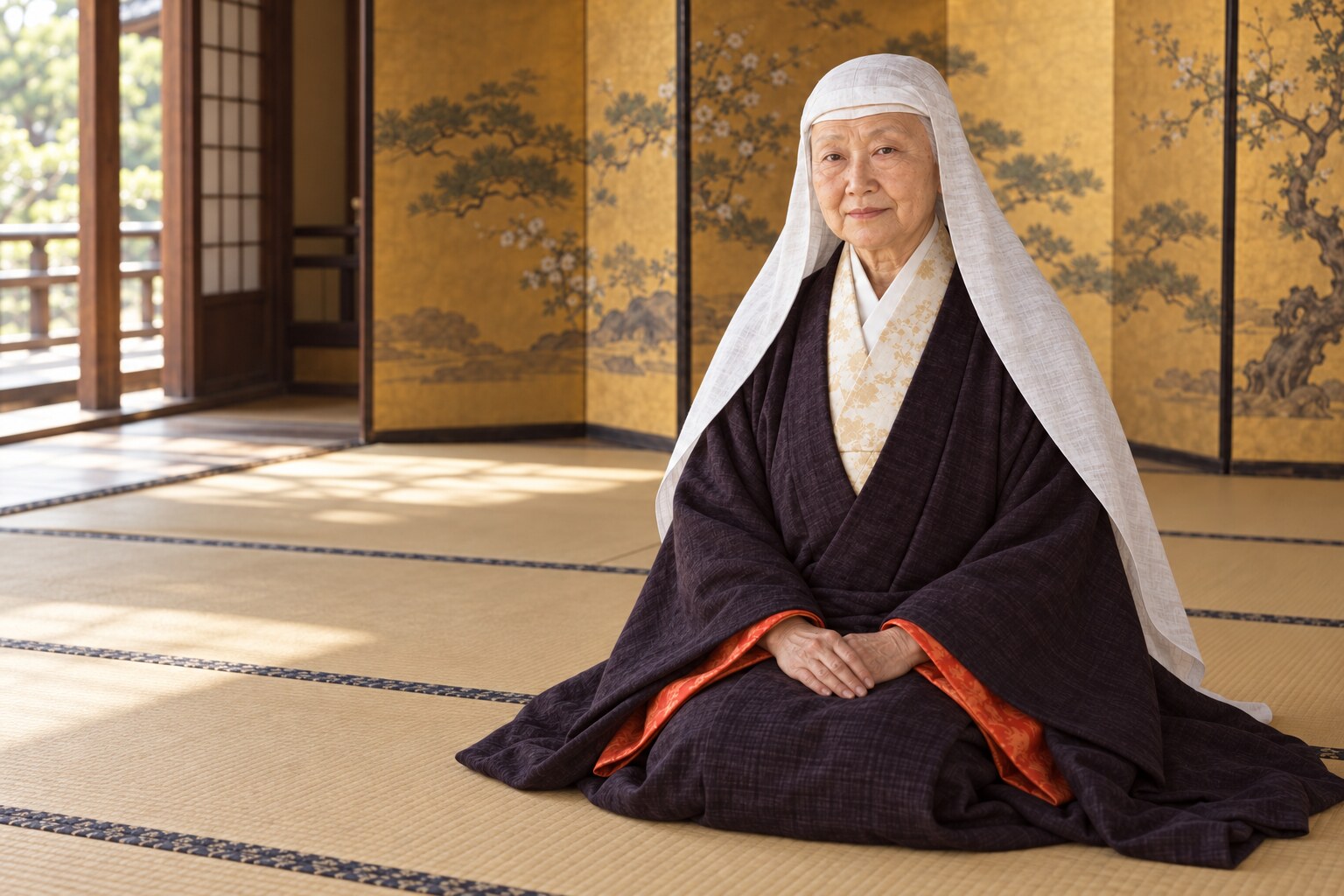 関白の母となった大政所を大坂の座敷に配した場面（AIによる想像復元）（AI生成イメージ）