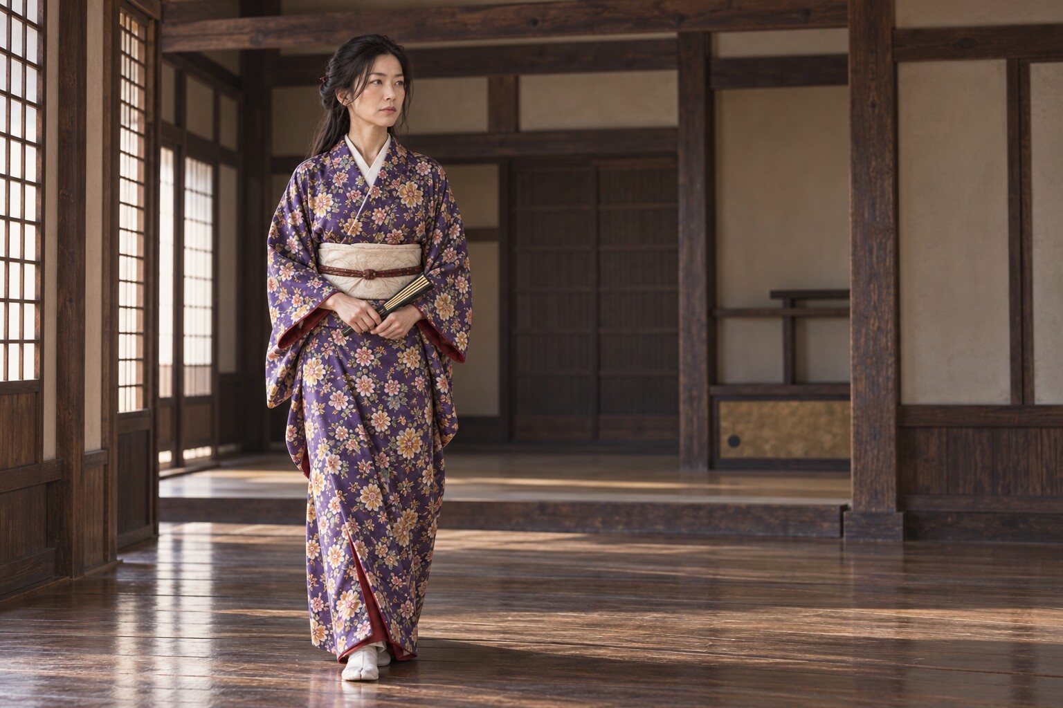 岩村の屋敷で過ごすおつやの方をイメージした想像図。屋敷・服飾は創作(AI生成イメージ)