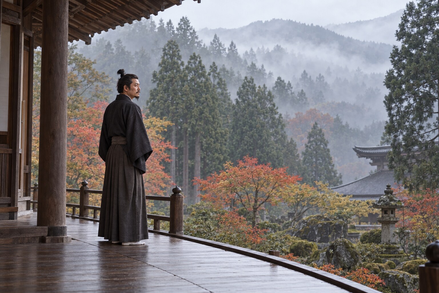 長門の山寺で最後の時を迎える義隆のイメージ（AI生成イメージ）
