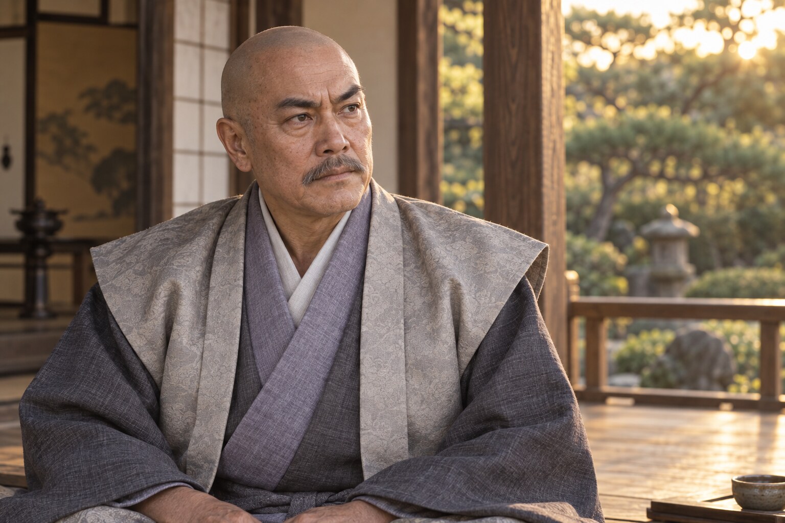 晩年の六角義賢を想像した実写調の人物表現。居場所は特定しない（AI生成イメージ）