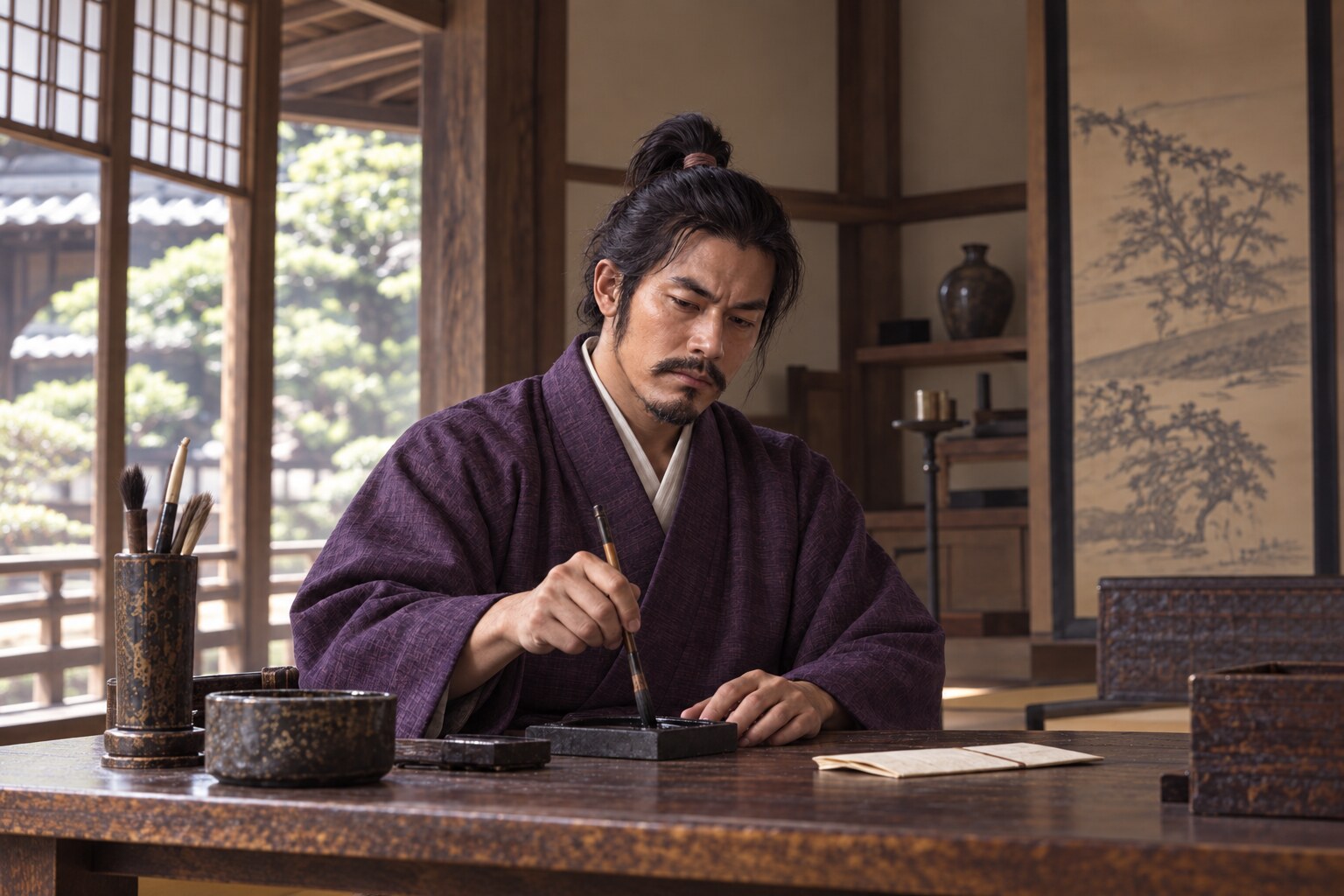 范可の名を用いた時期の義龍を思わせる創作場面(AI生成イメージ)