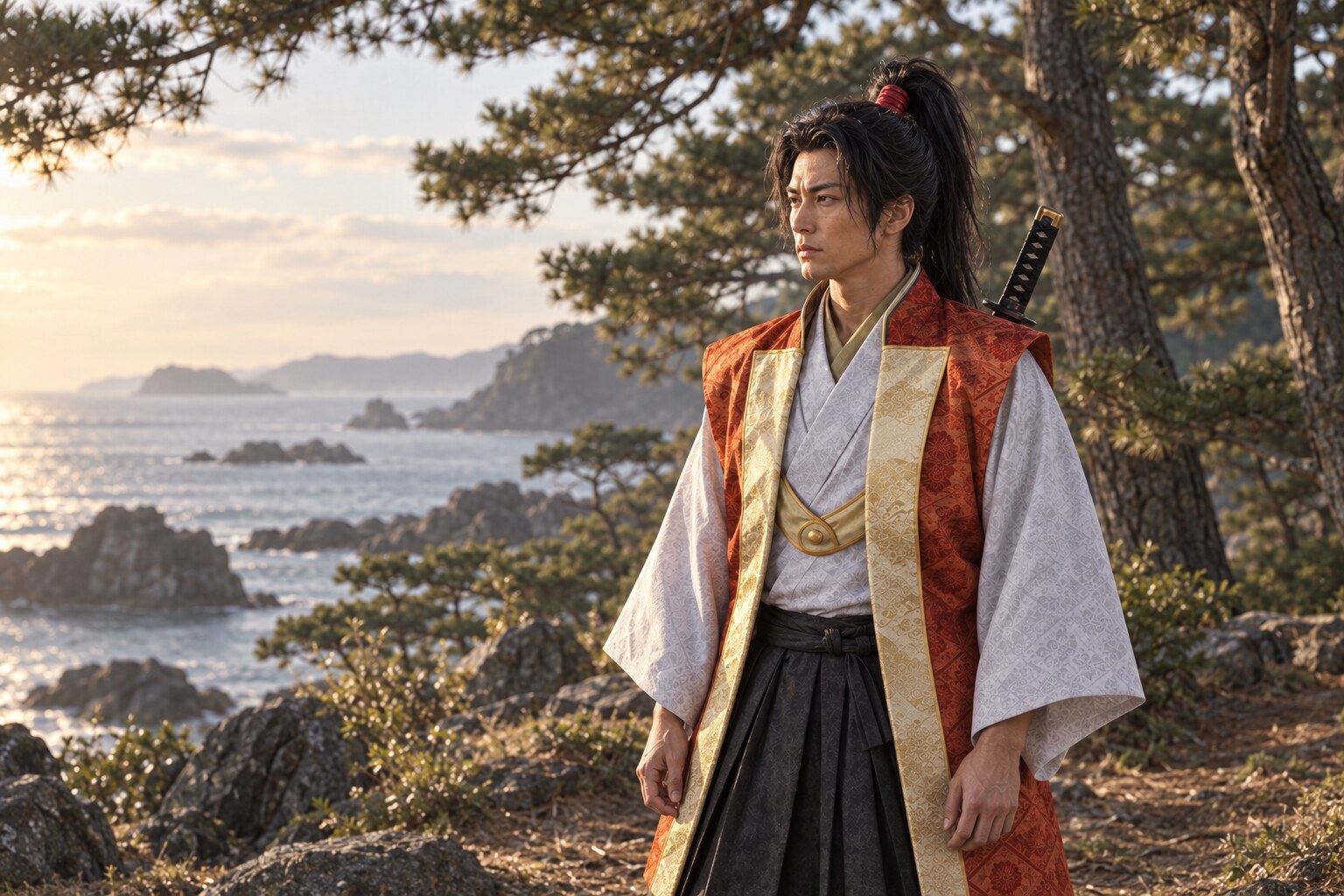 青年剣士として表現した小次郎の想像図（史実の顔・身長・年齢を示さない）（AI生成イメージ）