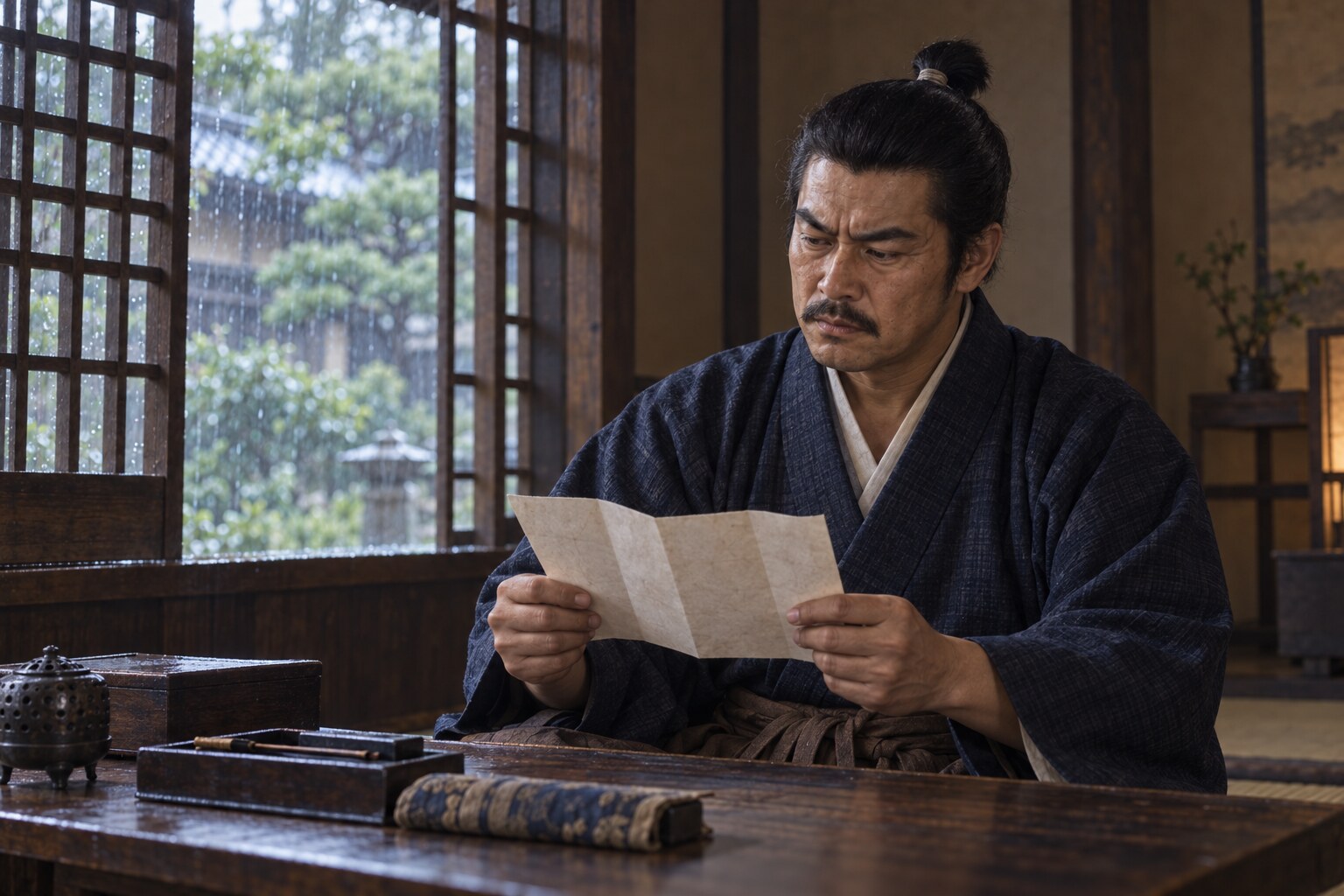 秀吉との書状外交を題材にしたAI生成の想像図。書状の文字は再現していない(AI生成イメージ)