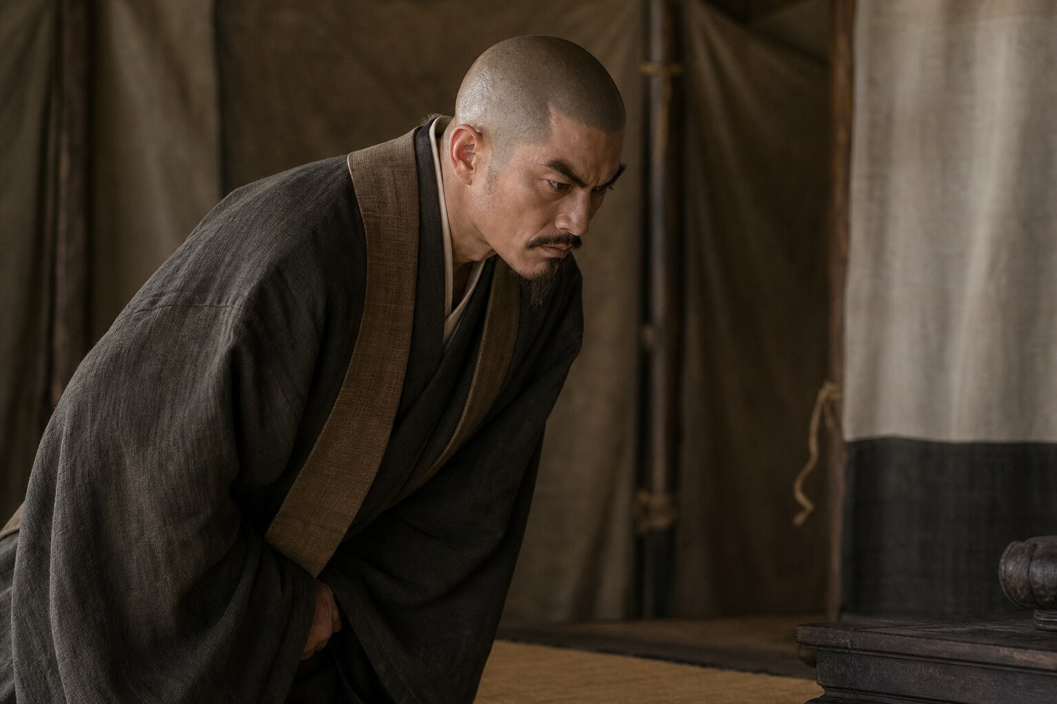剃髪して龍伯と号した義久。二十万の大軍を前に家を守る降伏を選ぶ(AI生成イメージ)