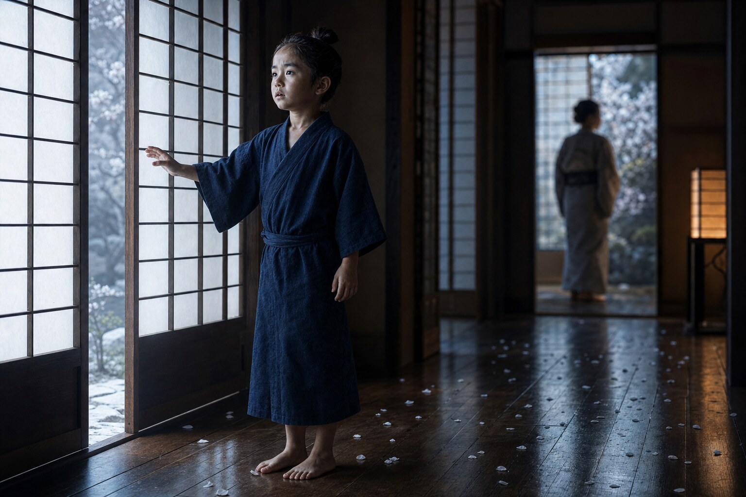 三好実休戦死の報を受ける幼少期の存保（AI生成イメージ）