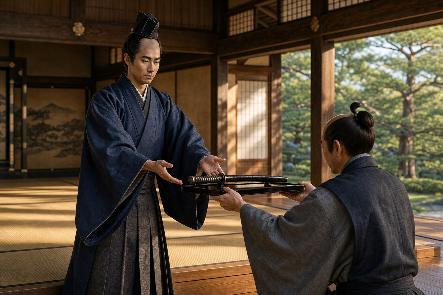 十河家を継ぎ阿讃の境目に立つ若き存保（AI生成イメージ）