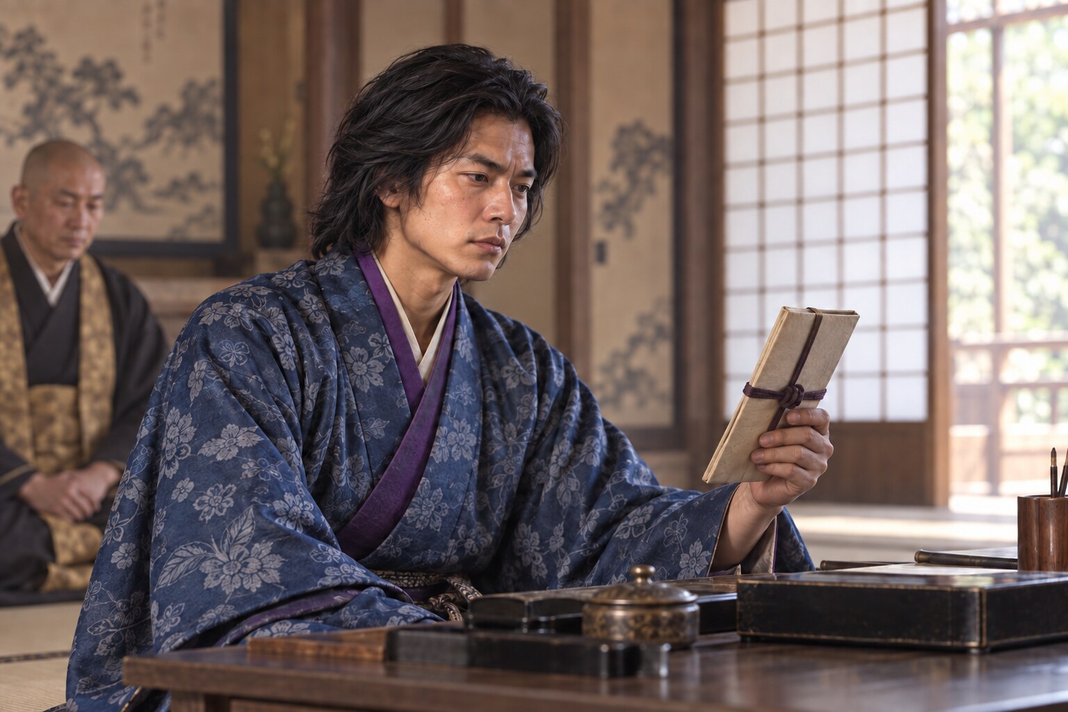 外交文書に向き合う若い宗義智の想像場面(AI生成イメージ)