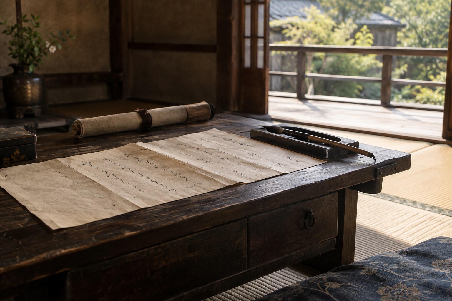 書状を用いた交渉のイメージ。現存史料の画像ではない（AI生成）（AI生成イメージ）