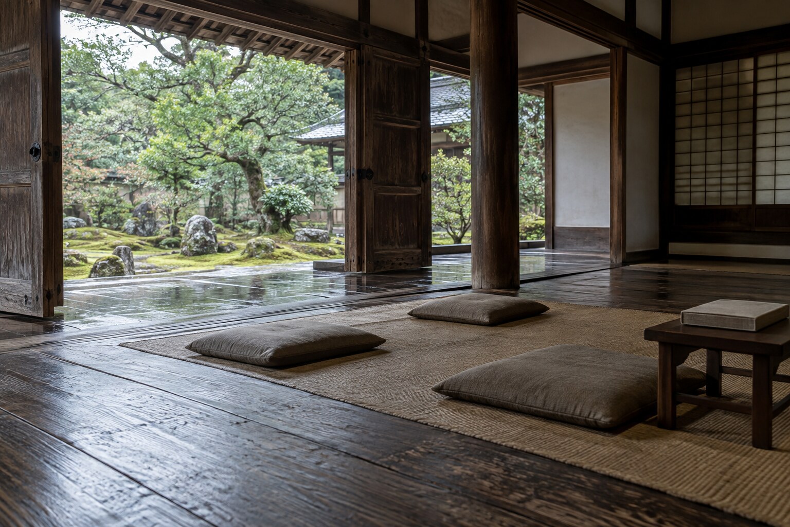 善得寺会盟の伝承を表す無人の寺院空間の想像図(AI生成イメージ)
