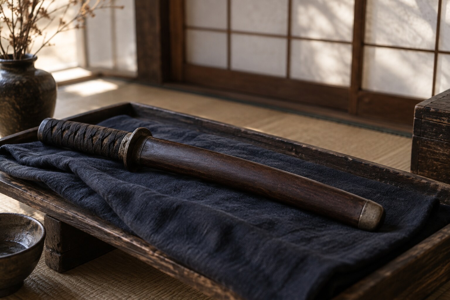 父子に伝わる剣を主題にした静物イメージ。伝来品の形状を復元したものではない(AI生成イメージ)