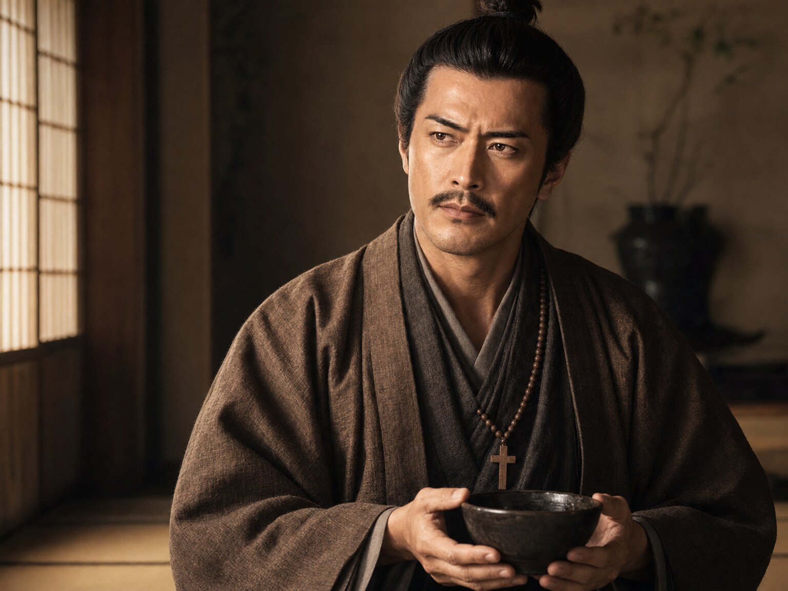 茶室で一碗に向き合う茶人としての右近