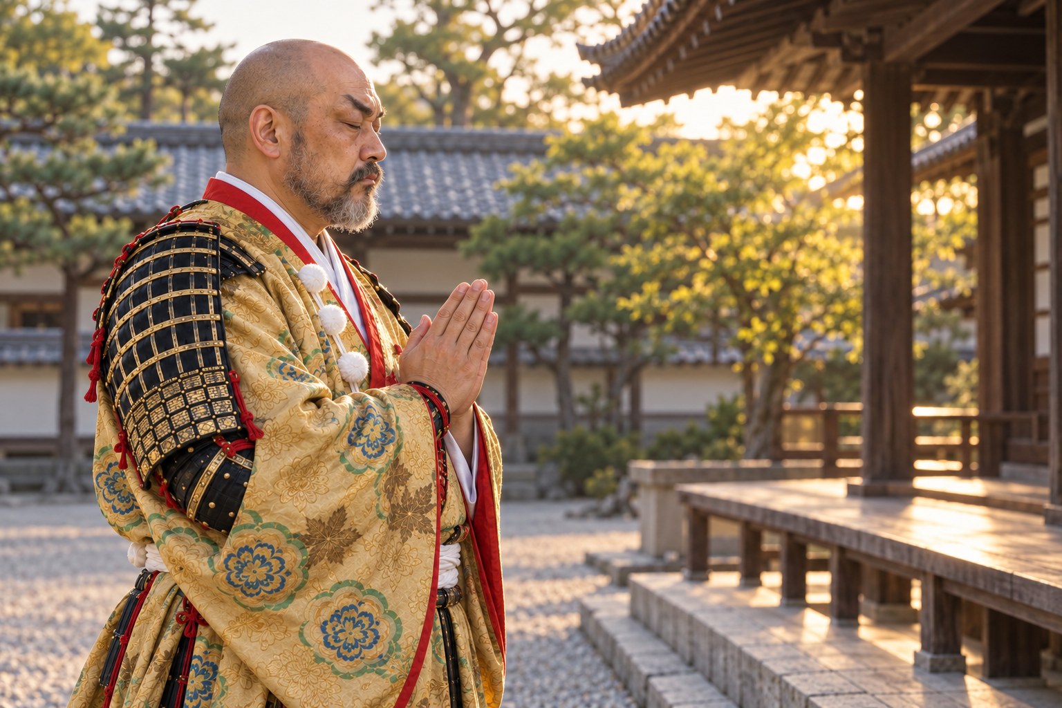 信廉の追憶を表す想像図（実在の逍遙院や墓の再現ではない）（AI生成イメージ）