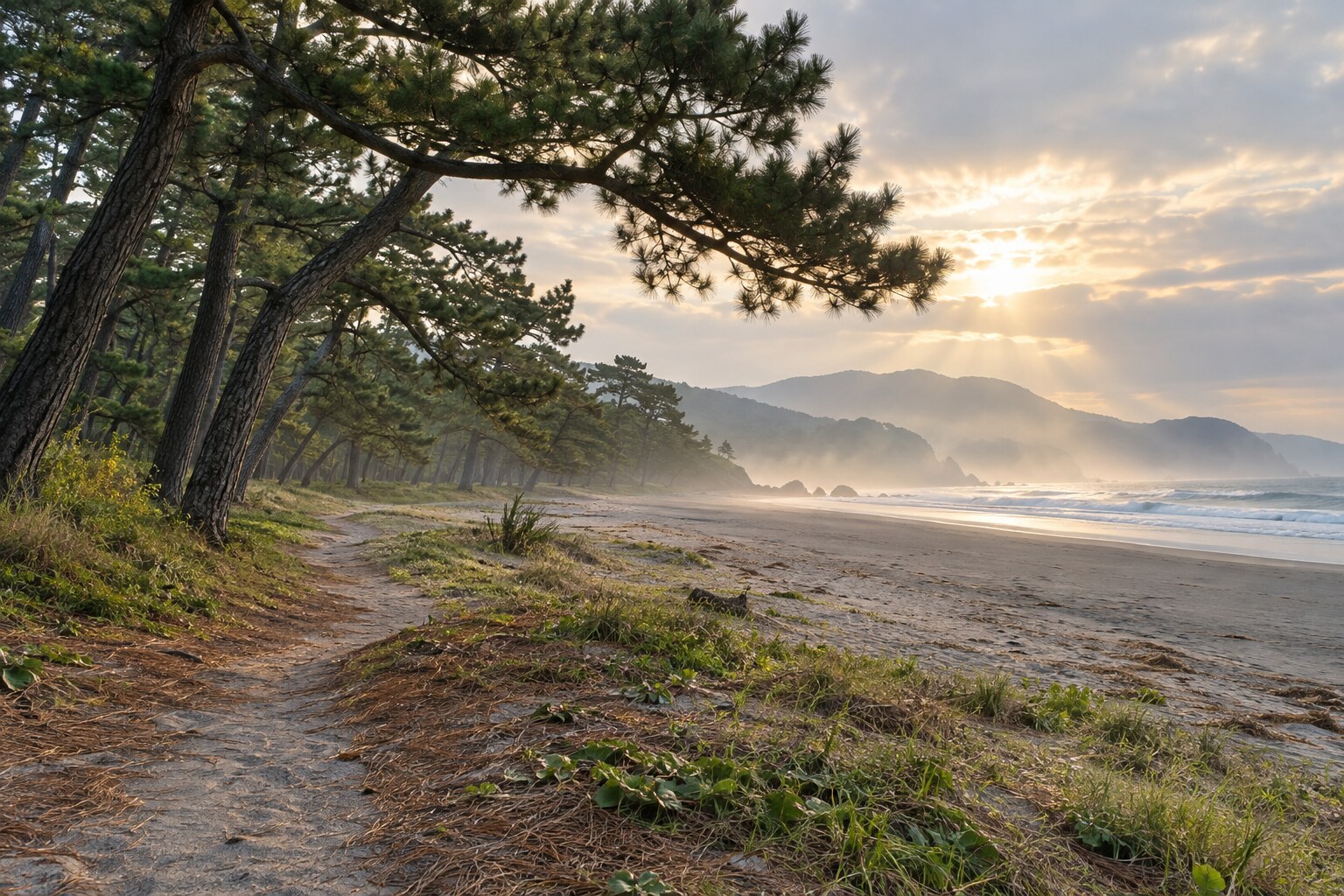 入野の海岸林をモチーフにした風景(現地写真ではない)(AI生成イメージ)