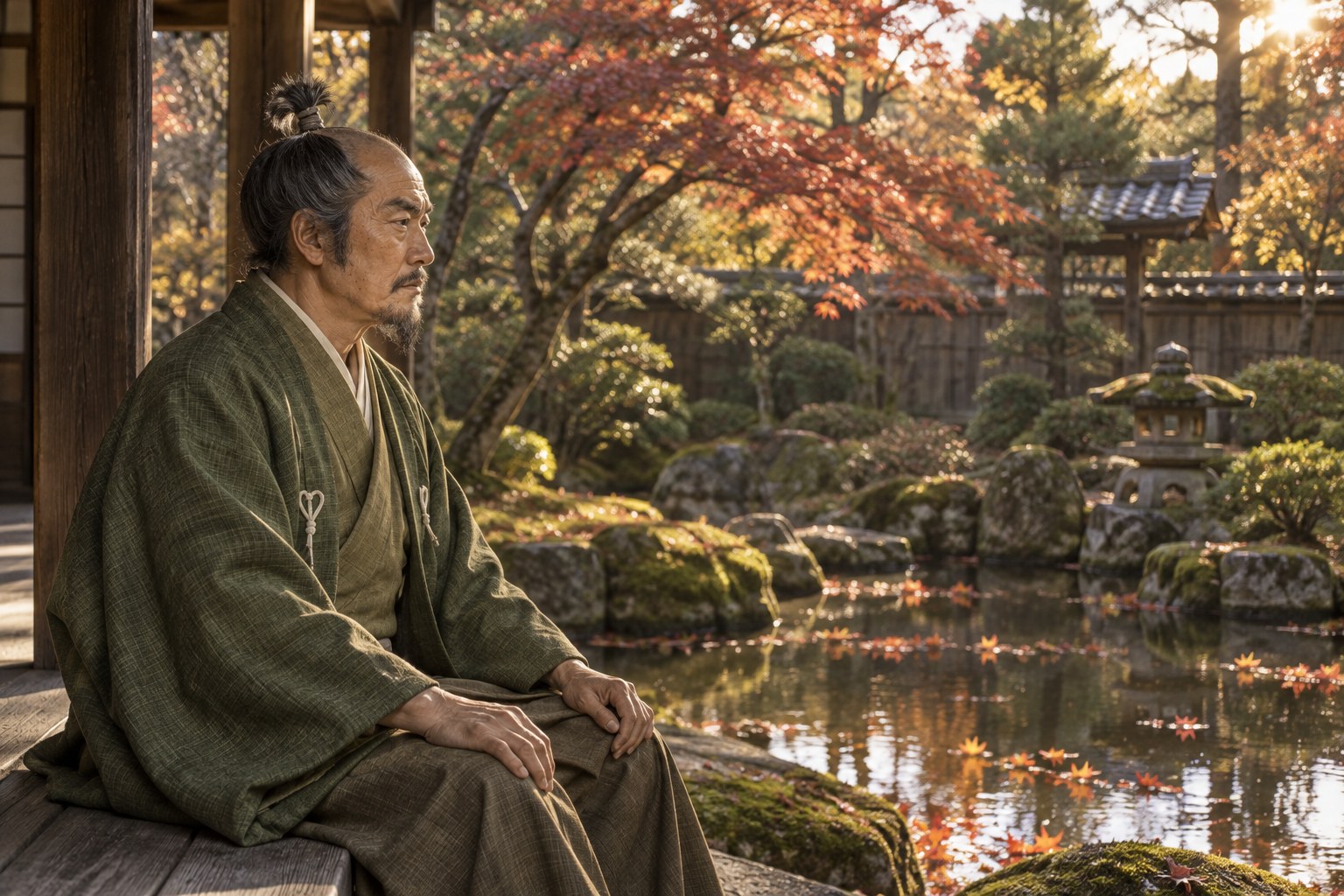 晩年の重政をしのぶ金沢の庭の創作情景(AI生成イメージ)