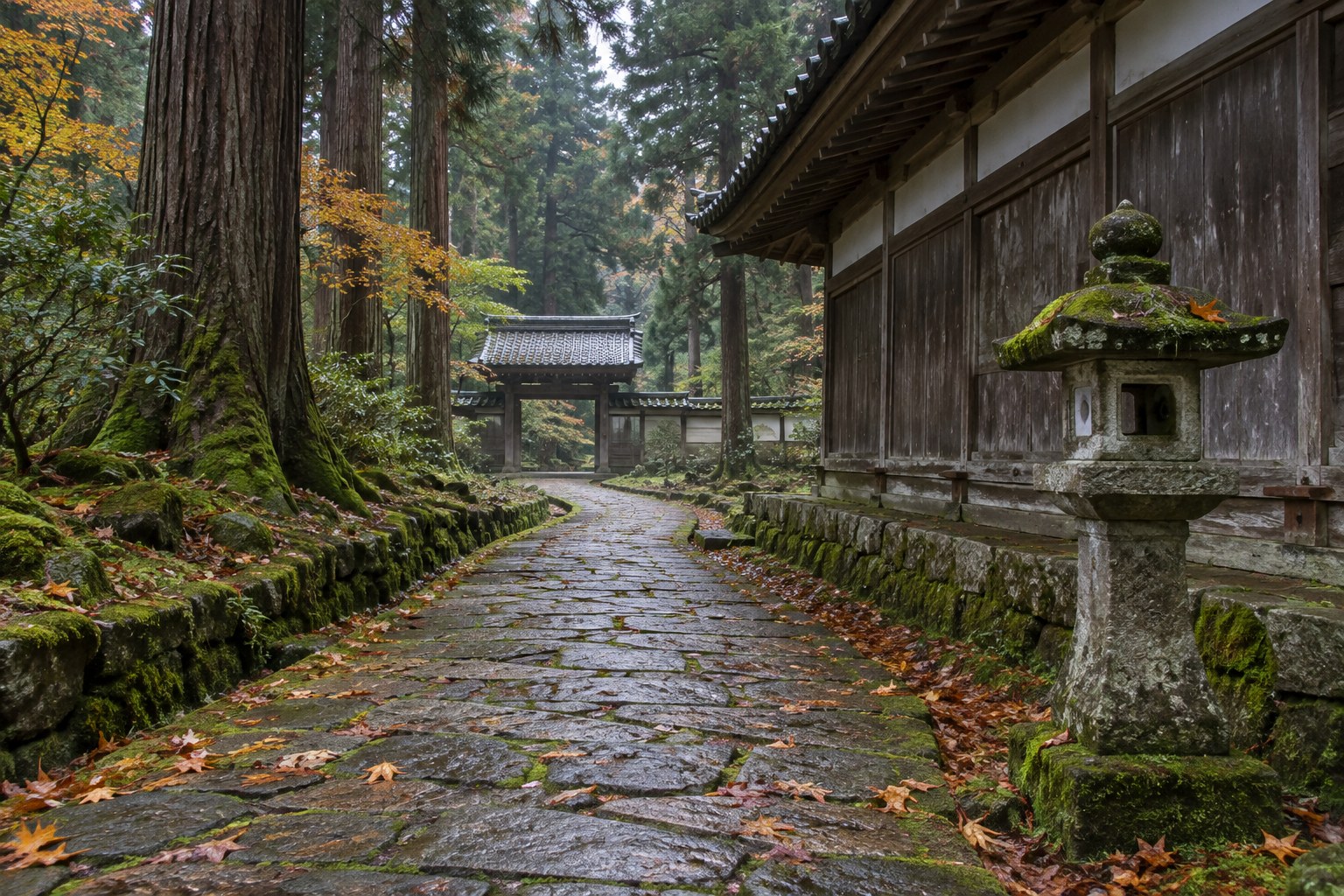 富田家の墓所への関心を促す寺院境内の情景。実際の石廟の復元ではない(AI生成イメージ)
