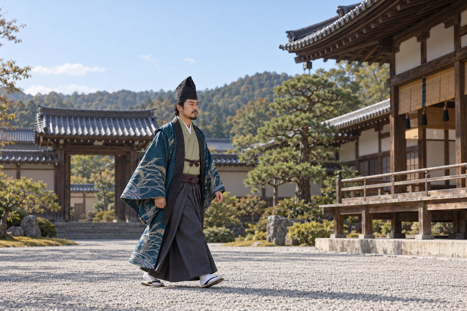 若い頼芸が美濃の館を歩く想像場面（AI生成イメージ）