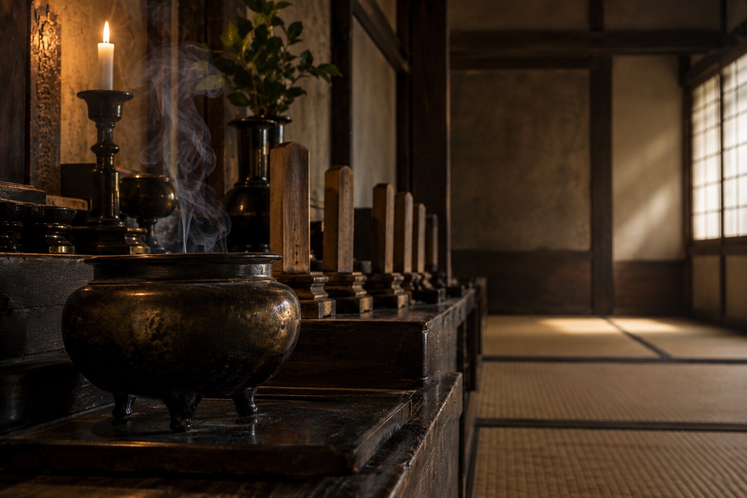 供養の寺に残る記憶を表す想像図。眷族像の複製ではない（AI生成イメージ）
